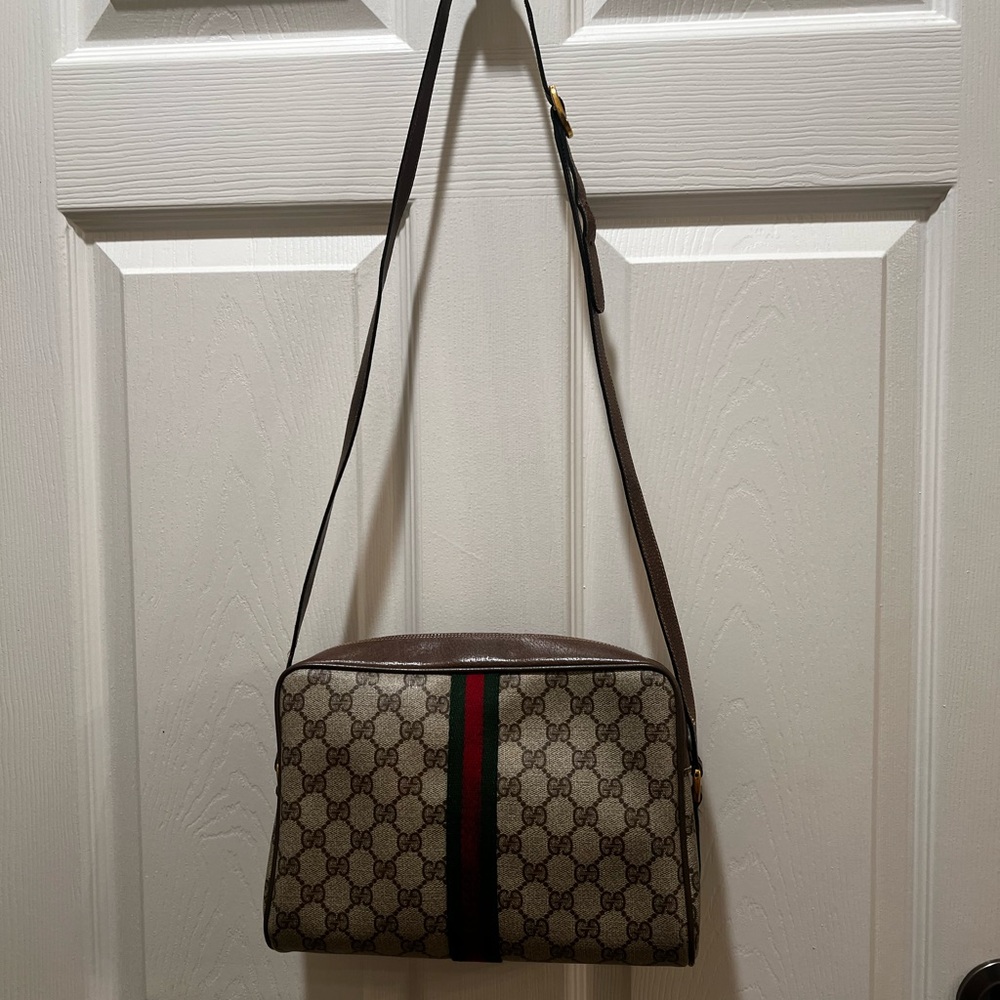 Vintage Gucci Ophidia Web Stripe Brown Canvas Leather Crossbody - Picture 9 of 16